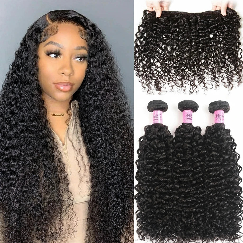 Curly 100% Brazilian Human Hair Bundles Remy 8-26 Inches Natural Color