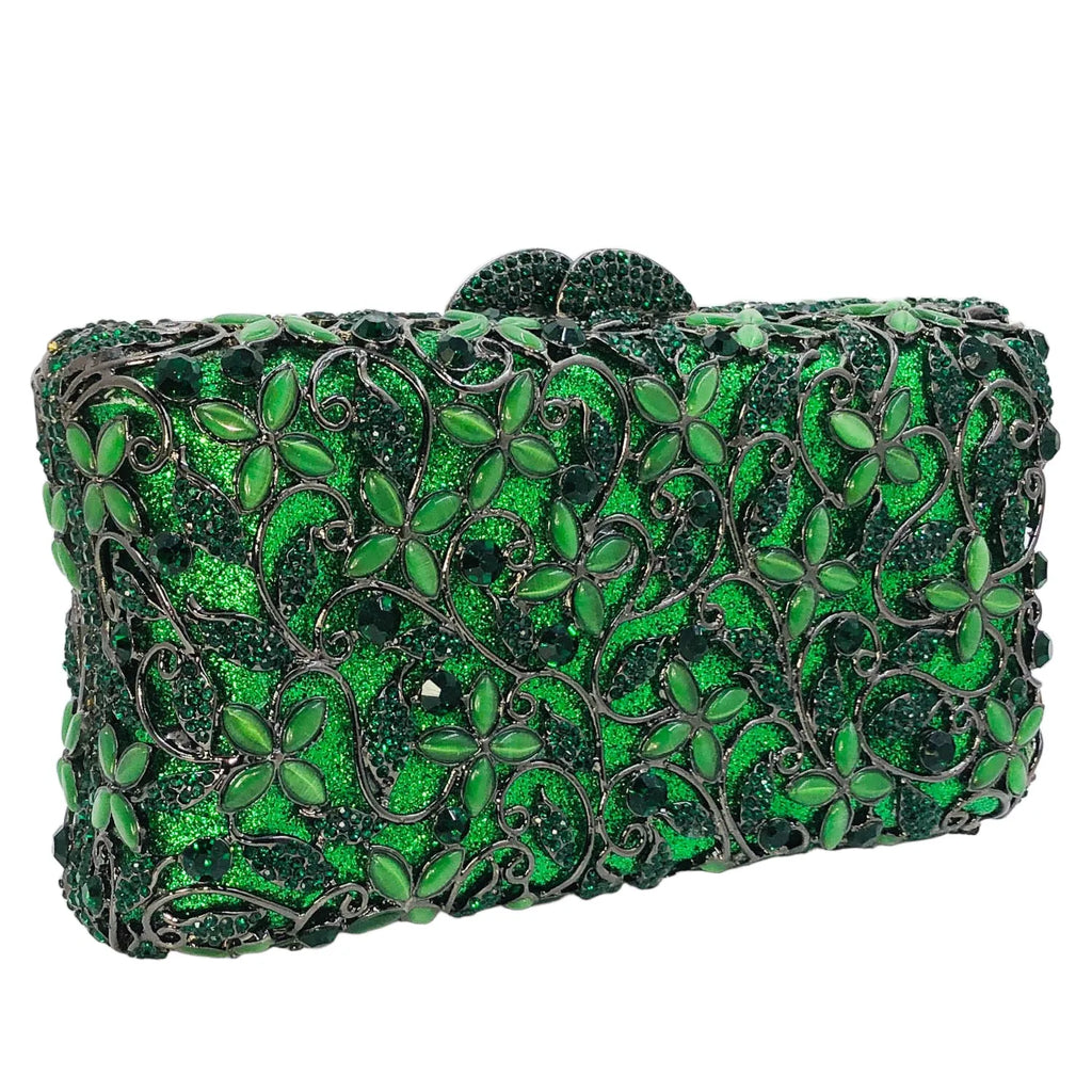 Women’s Hard Crystal Flower Minaudière  Rhinestone Clutch