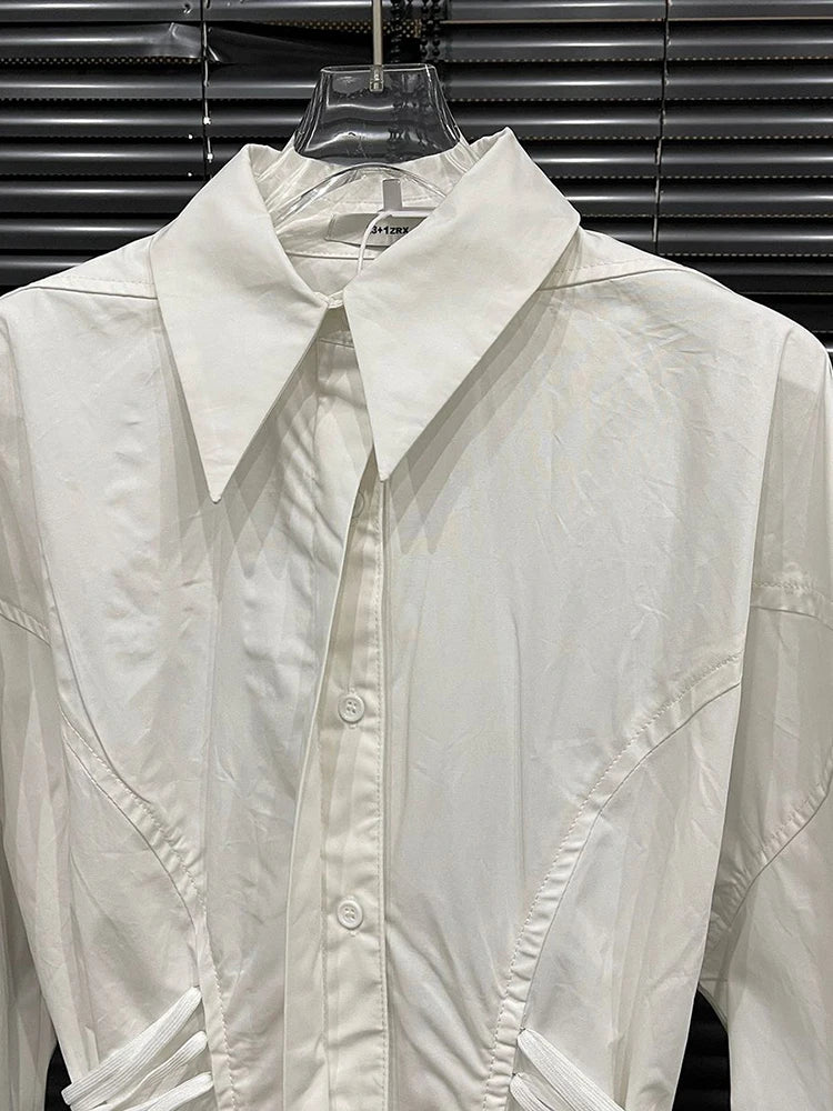 Women's Multiple Drawstrings Lapel Long Sleeves Blouse