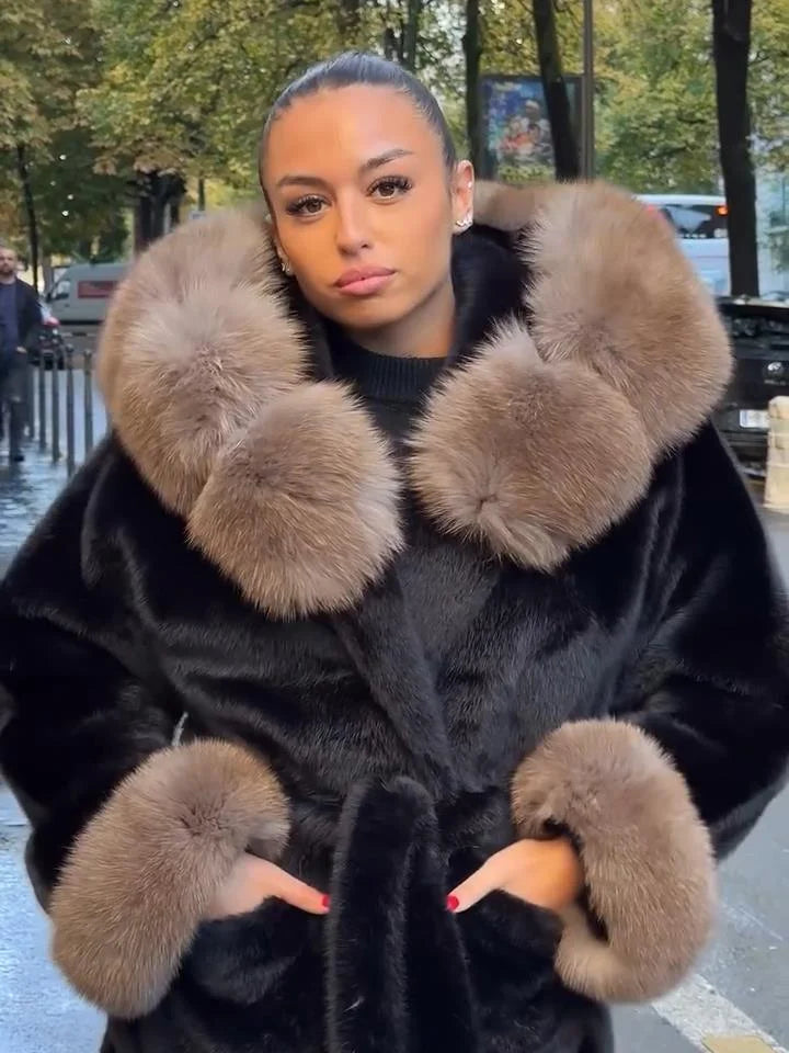 Chic Fur Lace Up Hooded Jacket