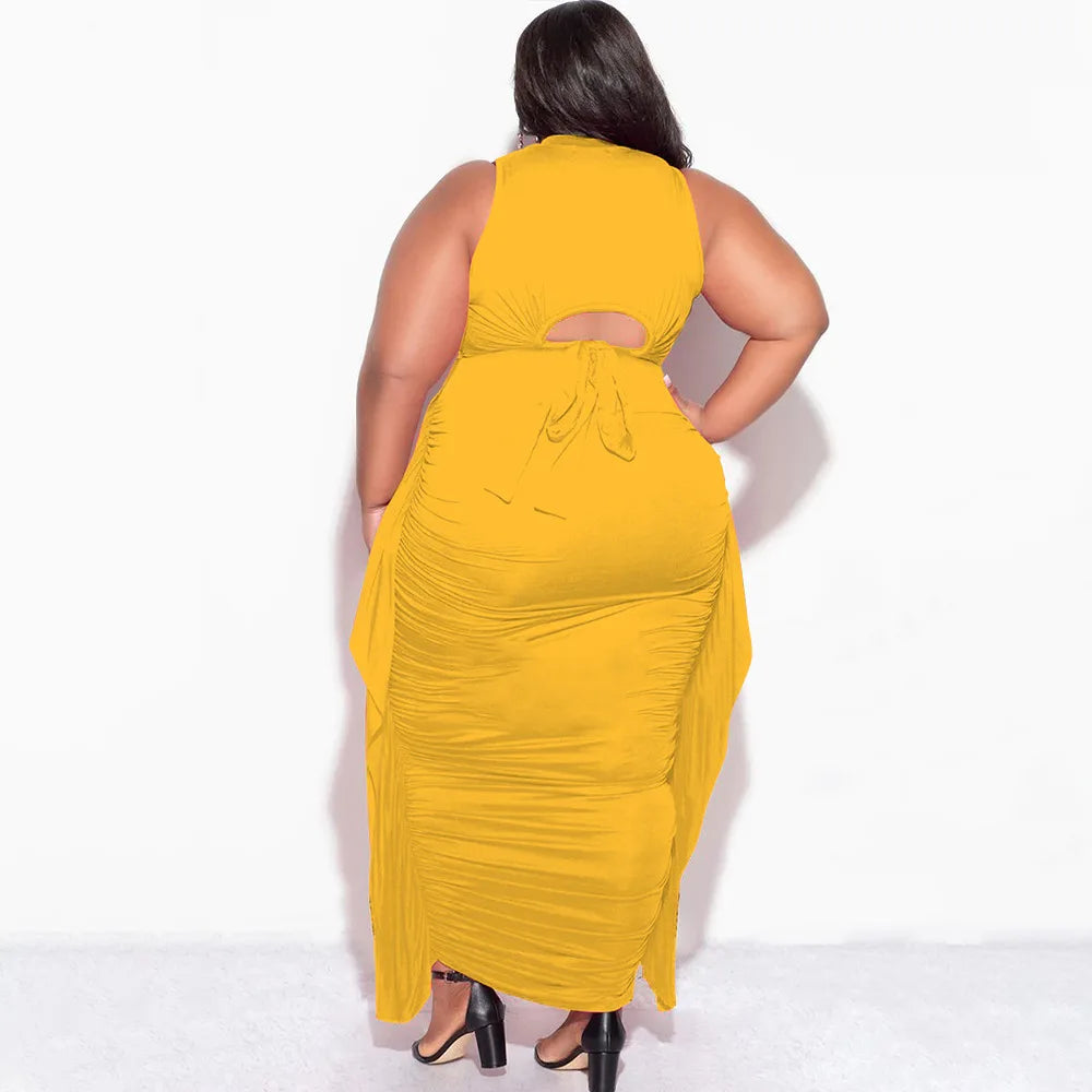 Plus Size Women’s 2 Piece Top + Ruffle Maxi Skirt Set