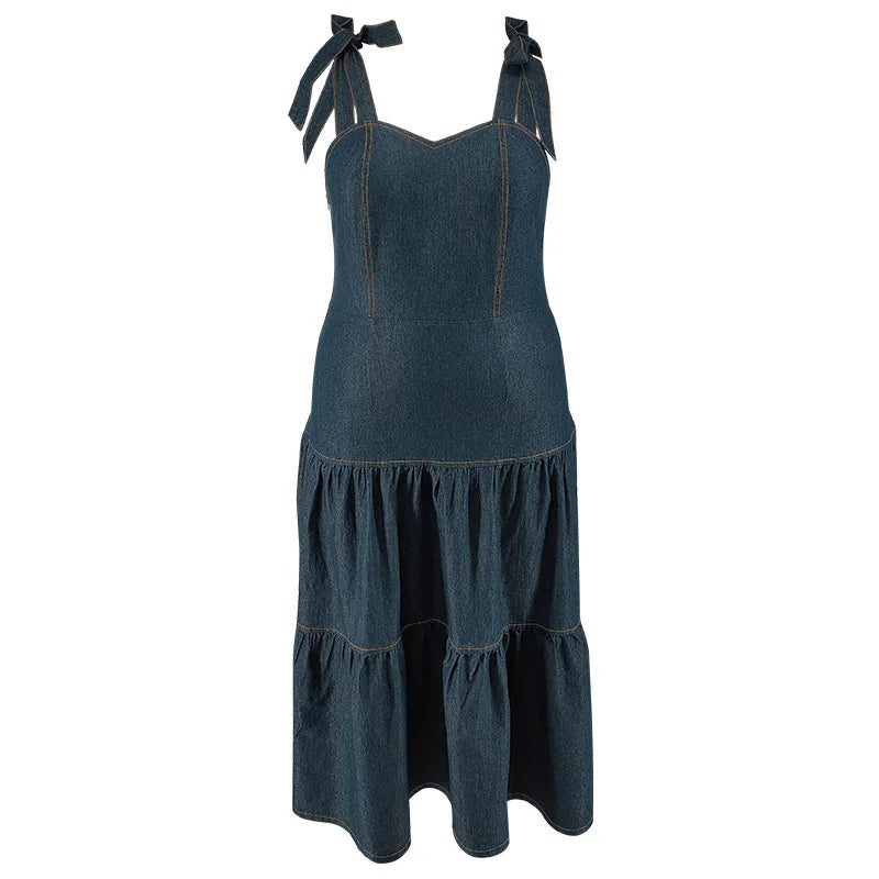 Plus Size Women’s A-line Strap Sleevelesst Denim Midi Dress