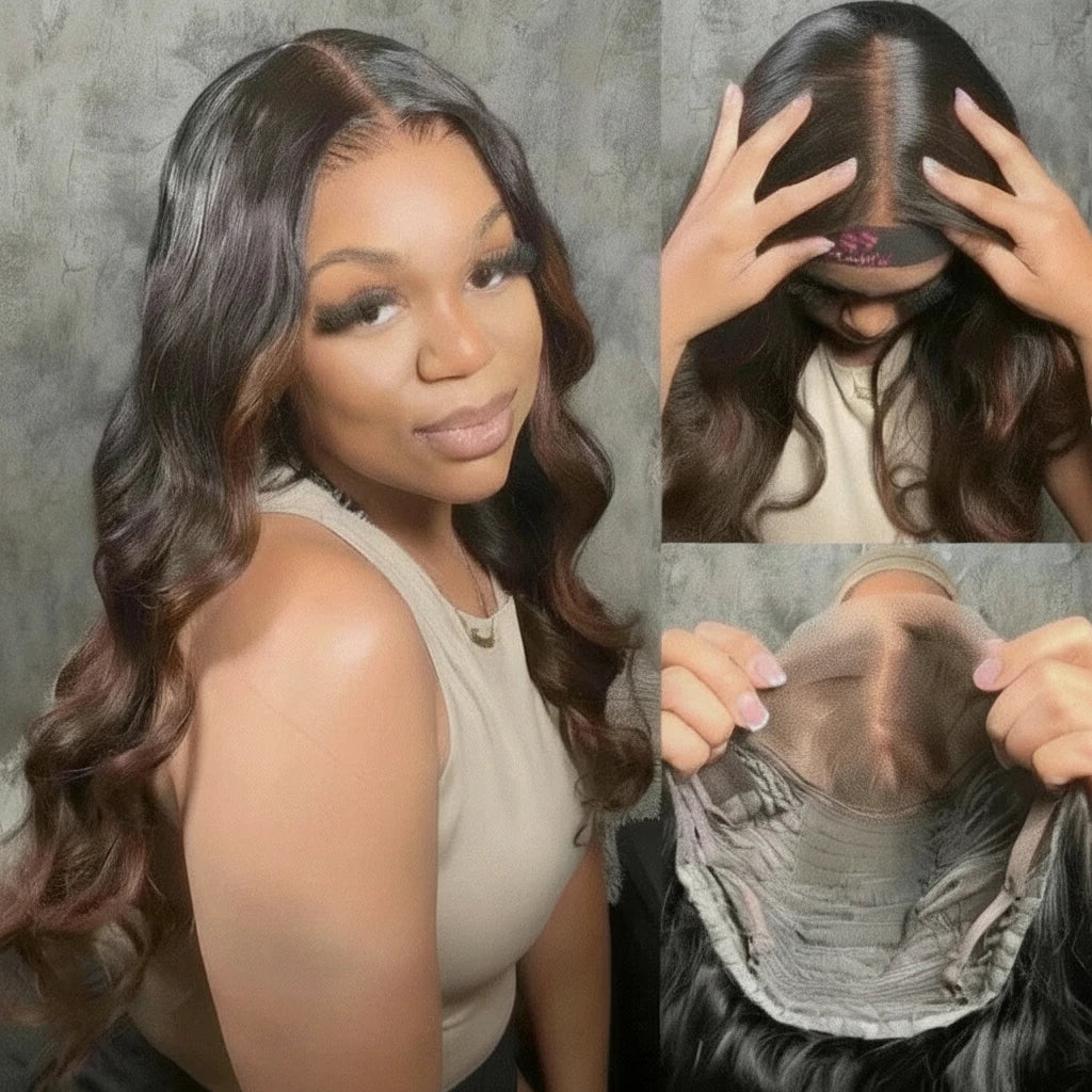 7x5 Lace Go Glueless Ombre Brown Loose Wave Human Hair Wig