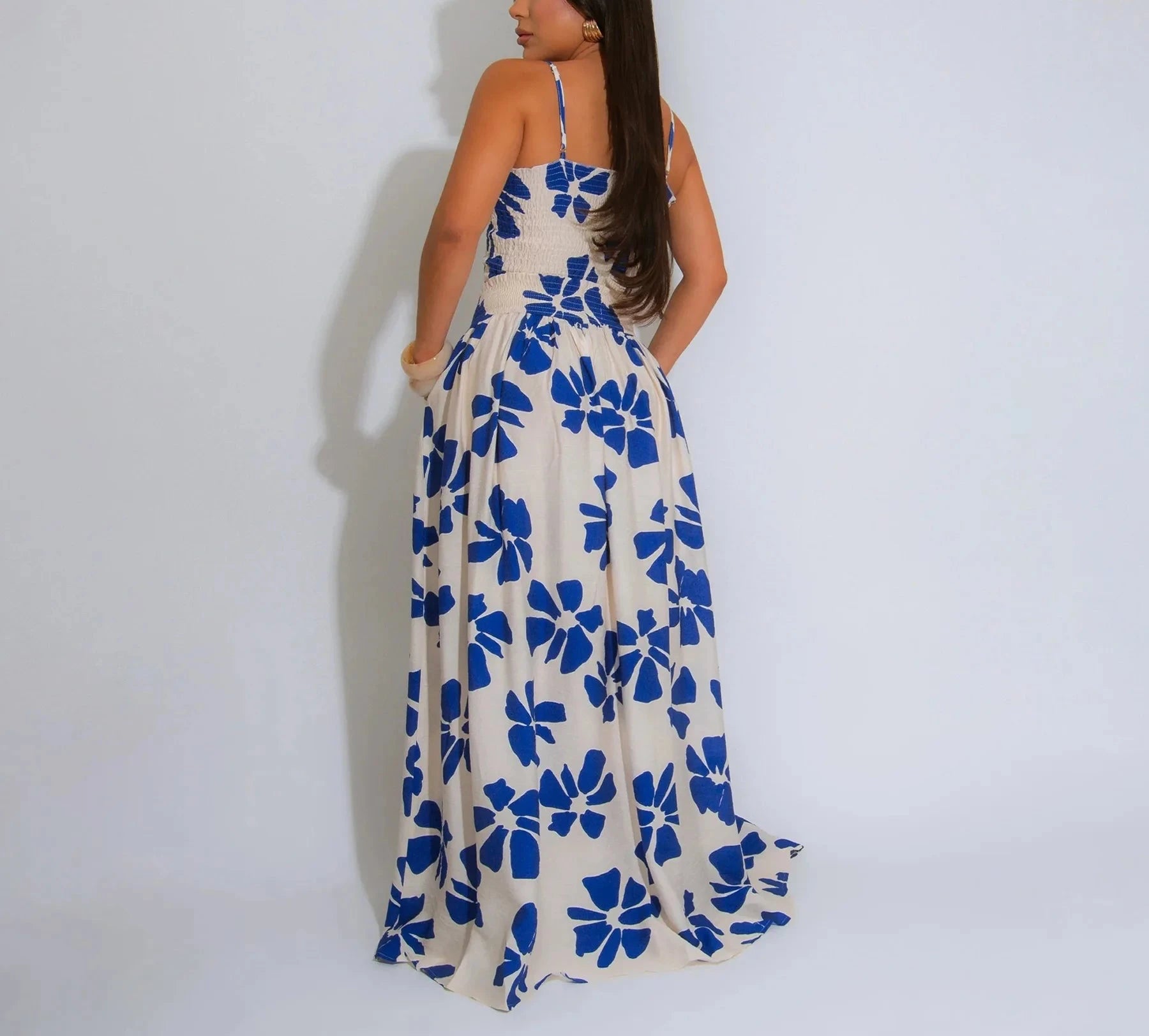 Women's Floral Strap Sleeveless Tank Top and Maxi Long Skirt