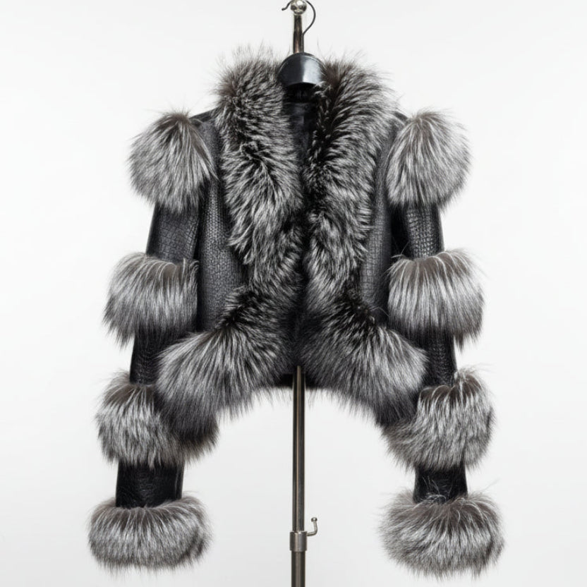 Crocodile Textured Sheepskin Leather Jacket