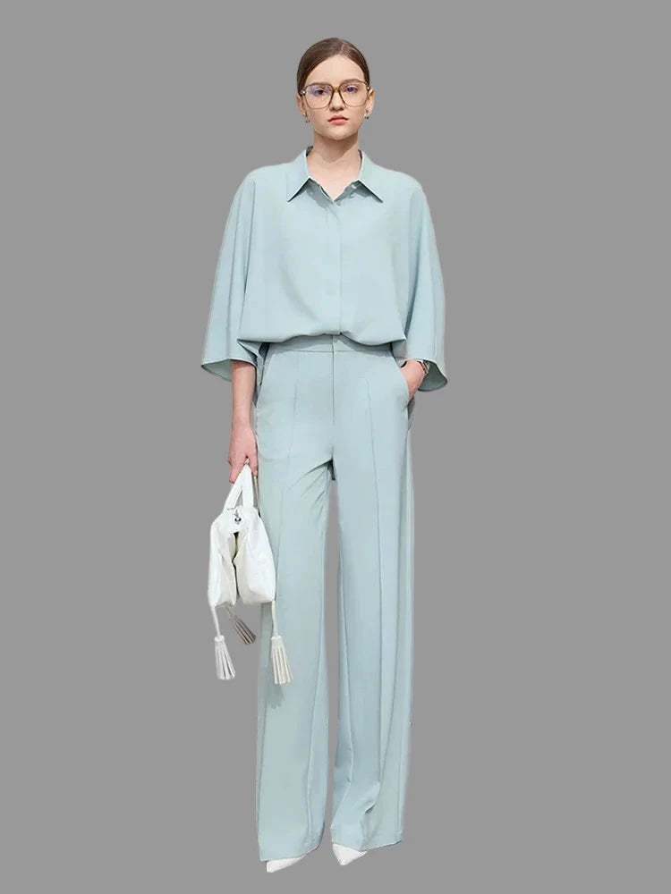 Women’s Lapel Loose Rotator Sleeve Shirt & Anti Wrinkle Pants *Sold Seperately*