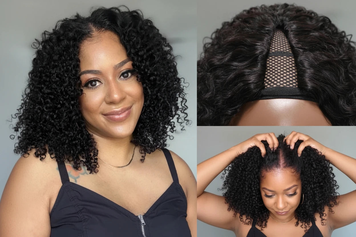Afro Curly V Part Wig with Drawstring