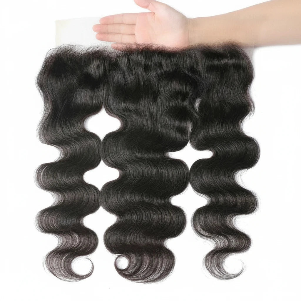 Brazilian Body Wave 3 Bundles w/ Lace Frontal Closure 13x4 Free Part 100% Human Hair Bundles with Frontal