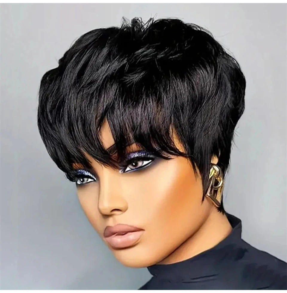 Pixie Cut Full Human Short Bob No Lace Brazilian Remy Hair Wig