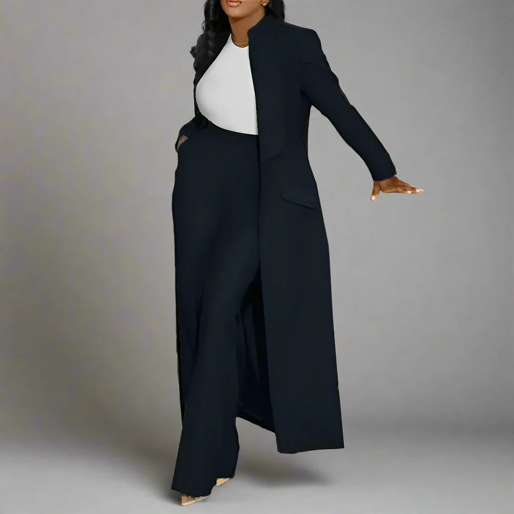Women's Full Sleeve X-Long Blazer Coat+ Long Pant Set