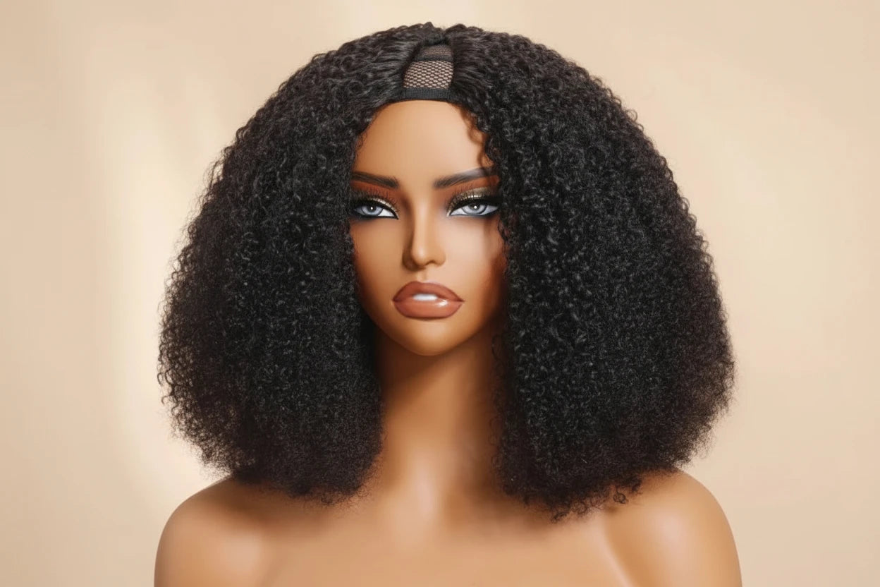 Afro Curly V Part Wig with Drawstring