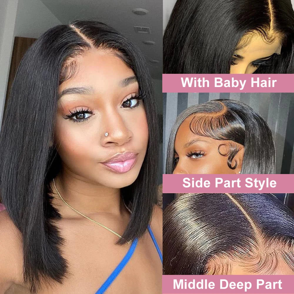 Short Straight Lace Frontal 13x4 Human Hair Wigs Pre plucked Bob