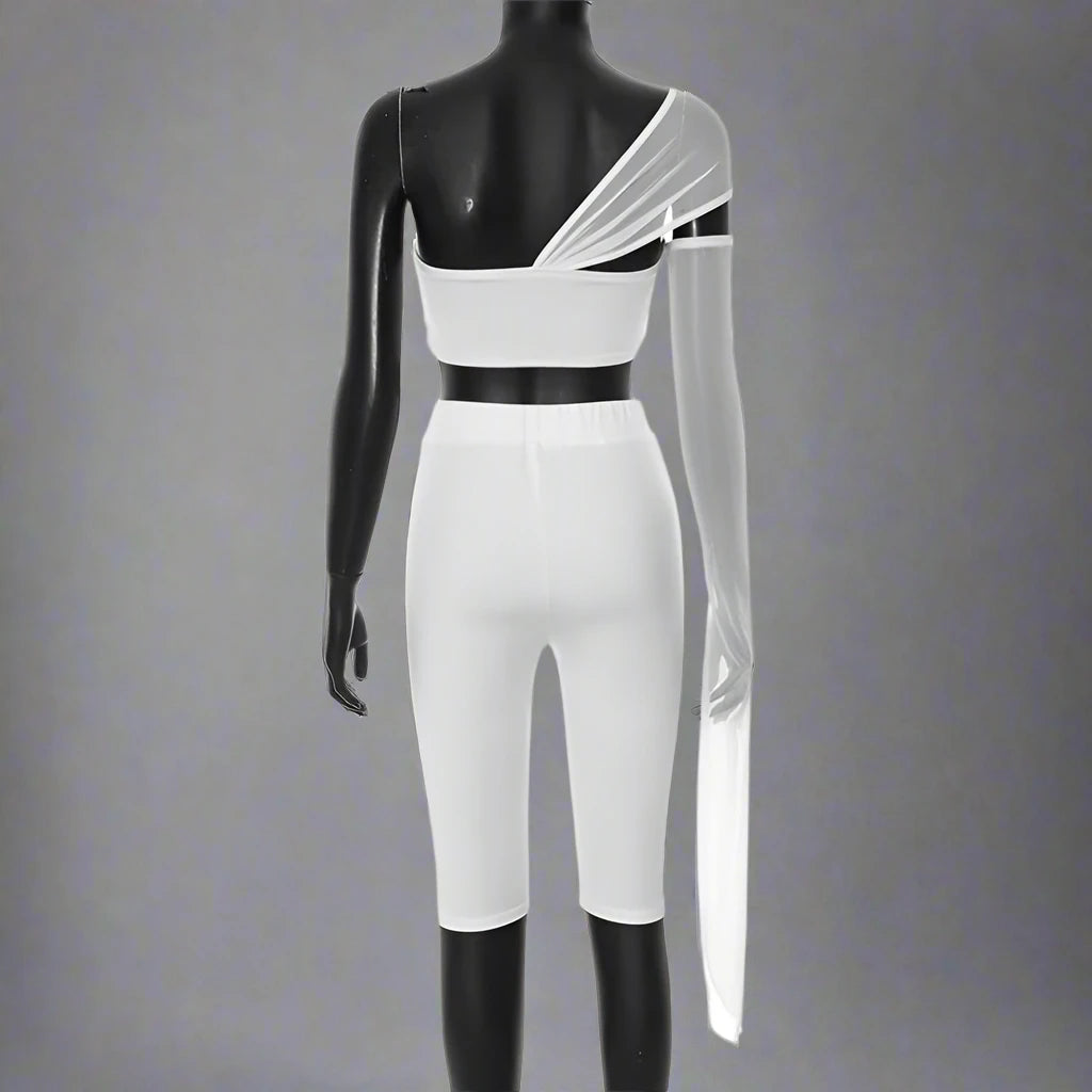 Women's One sleeve strapless Top and Capri Pant Two 2 Piece Set