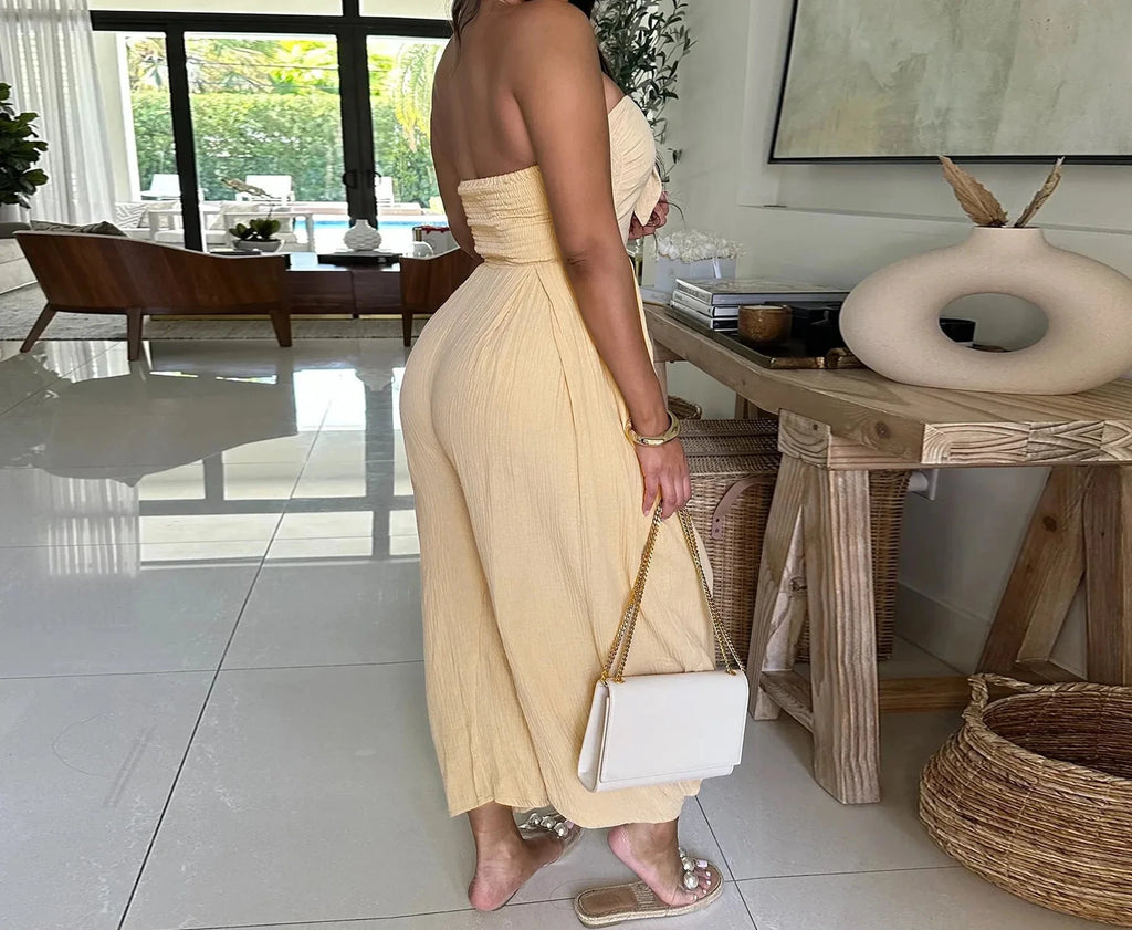 Women’s Wide Leg Strapless Sleeveless Bowknot Jumpsuit