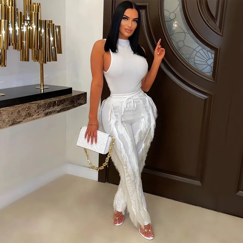 Women's Tank Top and Tassel Side Pants Set