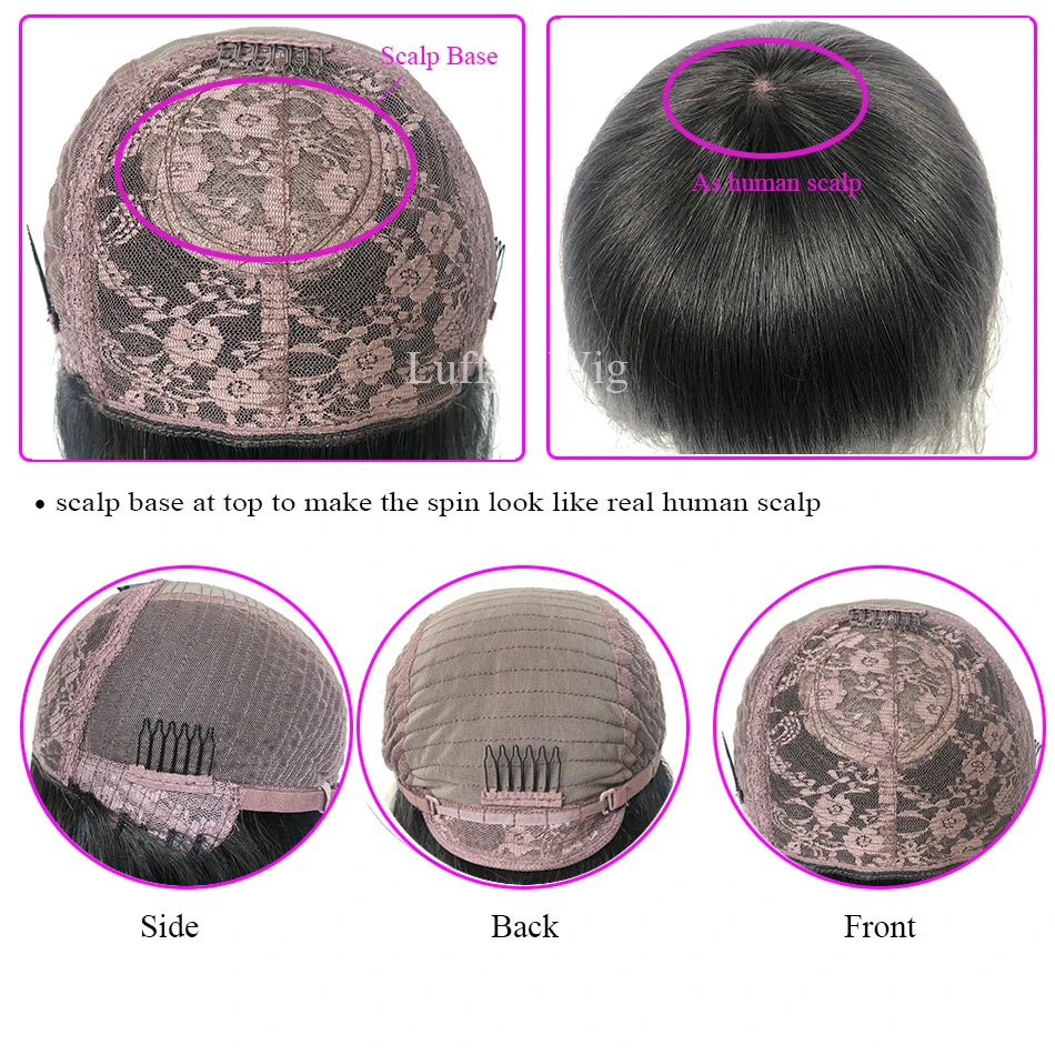 Short Human Hair Bob Wig With Bangs Brazilian Remy O Scalp Top Bang Wig Natural Wave