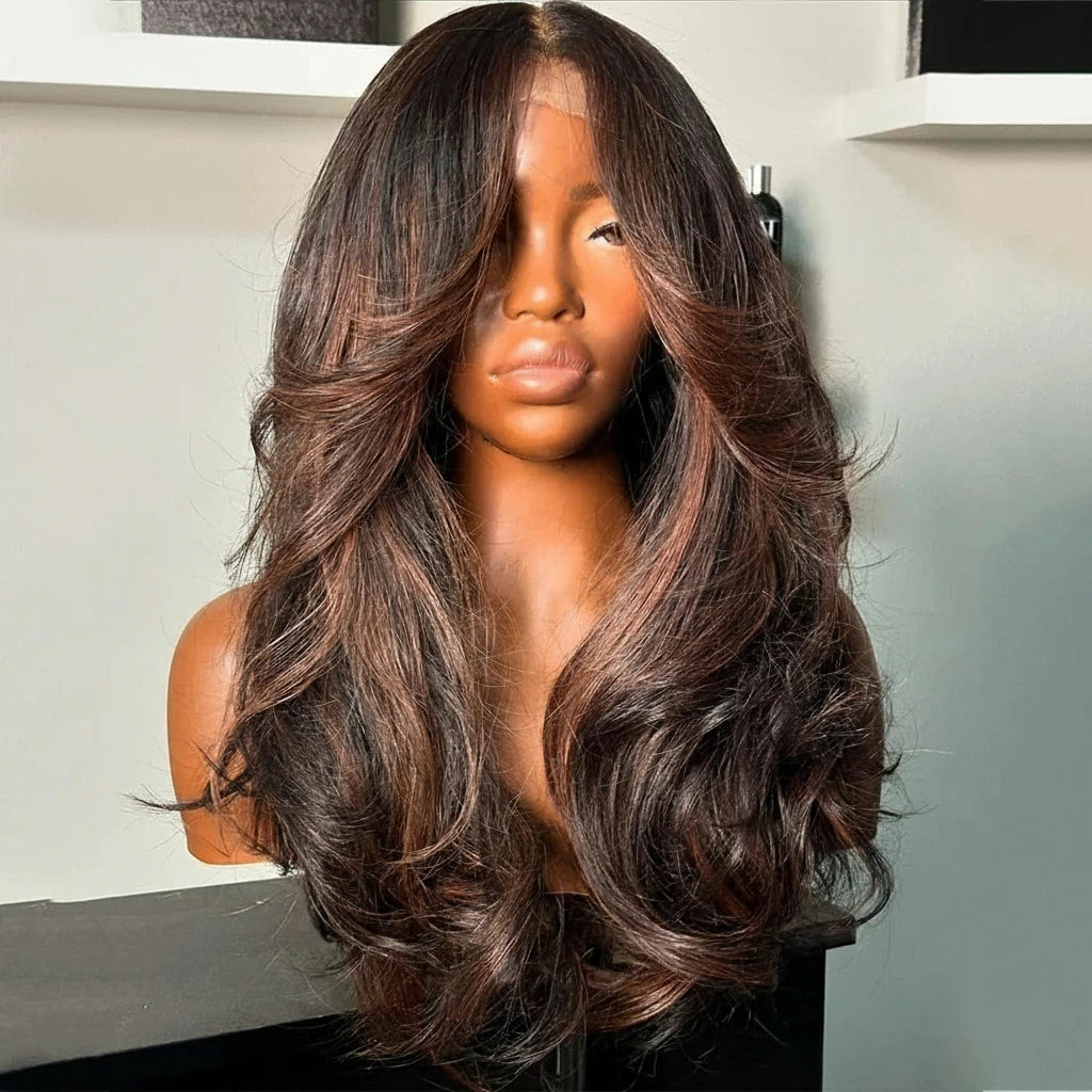 Highlight 30 Brown Body Wave 7X5 Glueless 13X6 Human Frontal Transparent Lace Wig