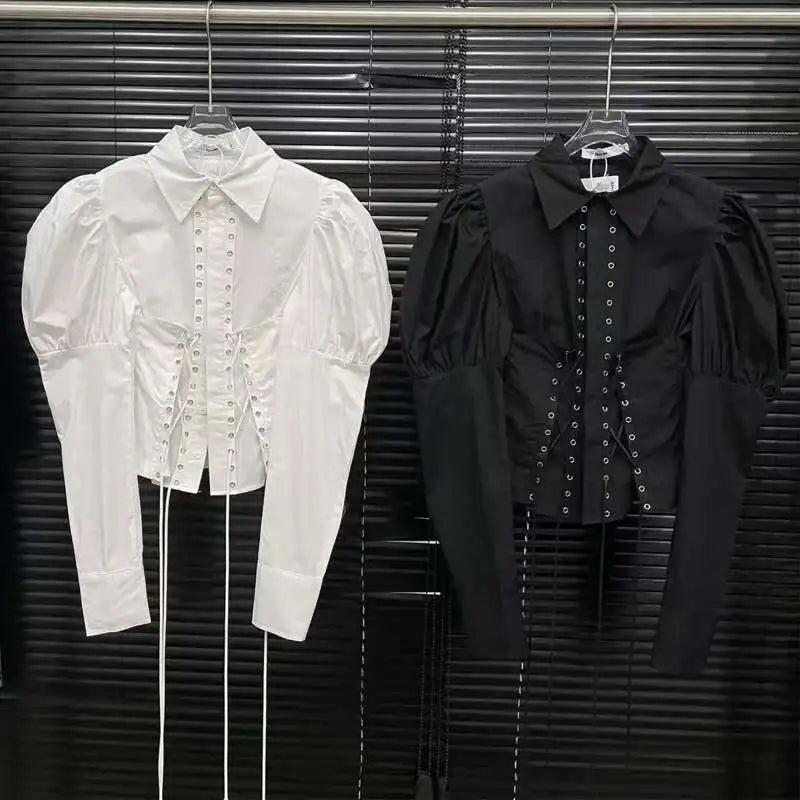 Women's Bandage Design Lantern Sleeves Blouse