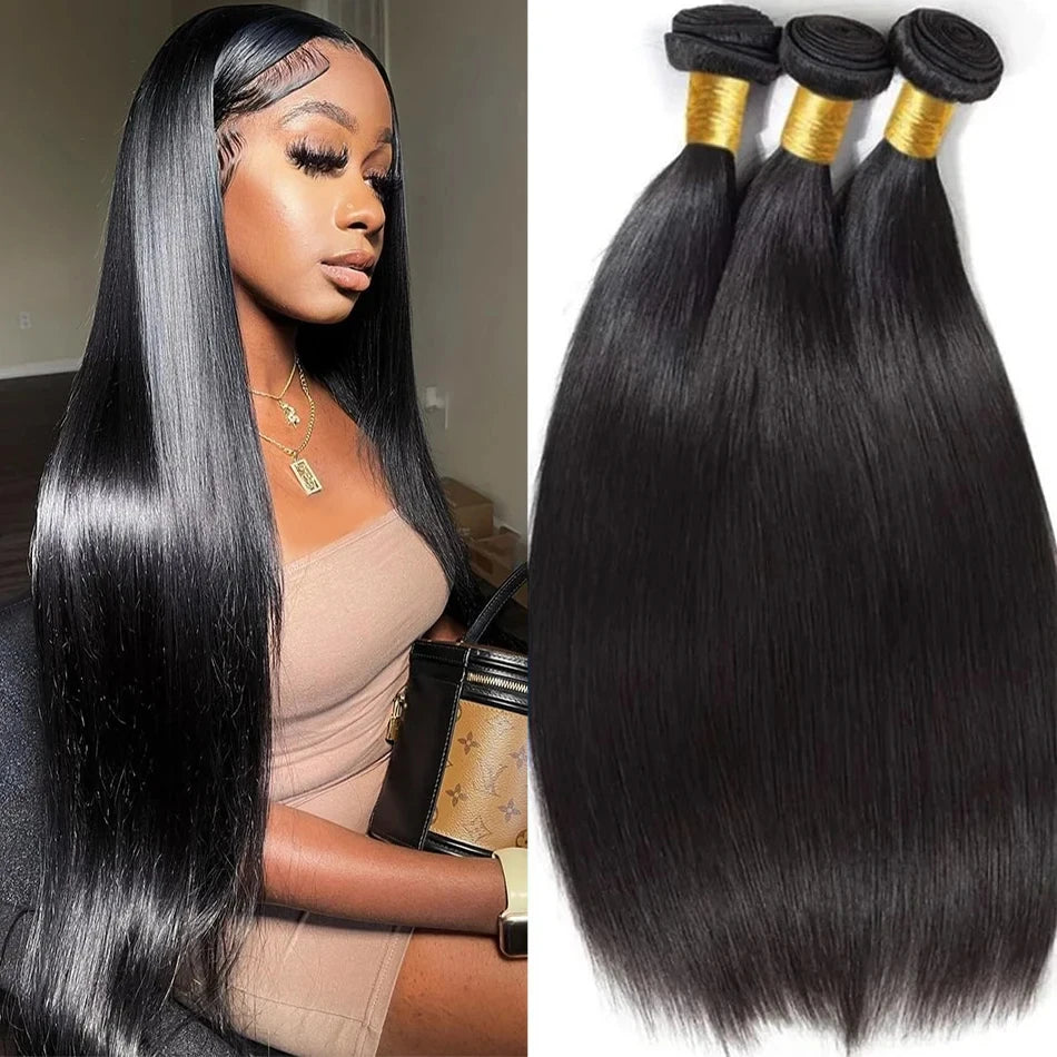 Bone Straight Human Hair Bundles Brazilian Natural Color 100% Remy