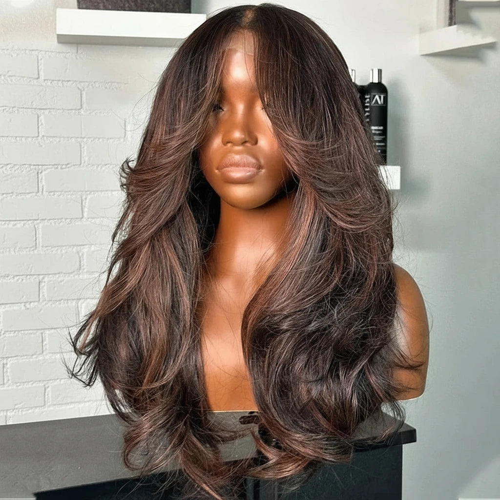 Highlight 30 Brown Body Wave 7X5 Glueless 13X6 Human Frontal Transparent Lace Wig