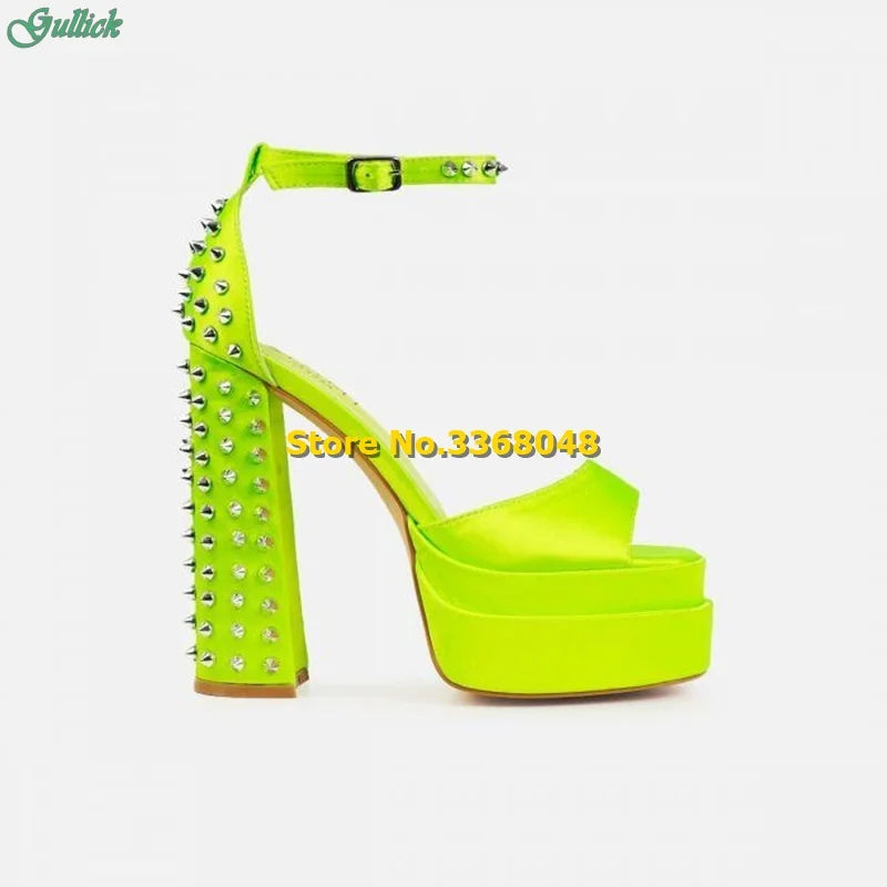 Platform Studded Block Heels Open Toe Ankle Buckle Strap Sandals