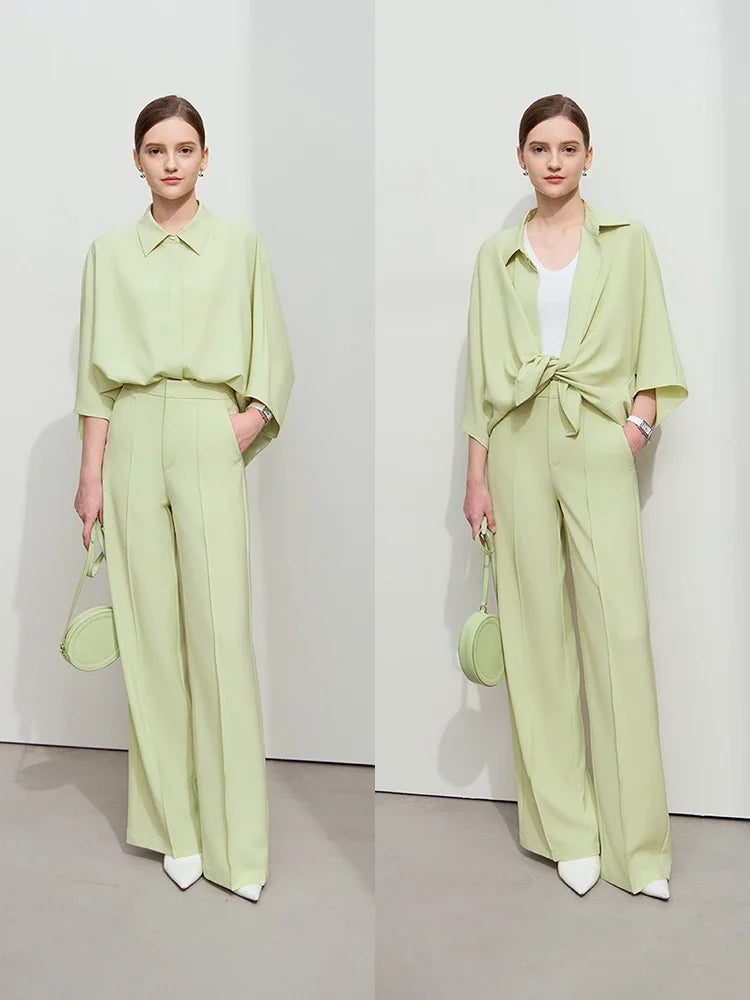 Women’s Lapel Loose Rotator Sleeve Shirt & Anti Wrinkle Pants *Sold Seperately*