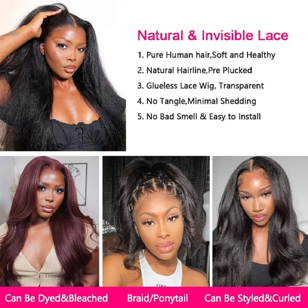 Kinky Straight Human Hair Wig Pre Plucked Easy To Wear And Go 4x4 Remy