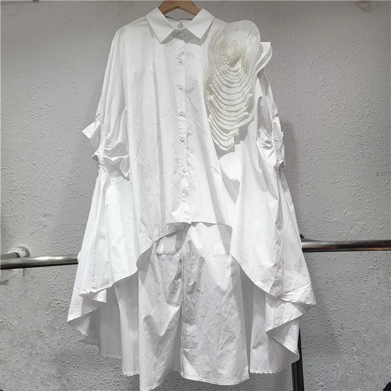 Women's Blouse Loose Irregular Solid Color Batwing Sleeve Flower Long Sleeve Casual Shirt