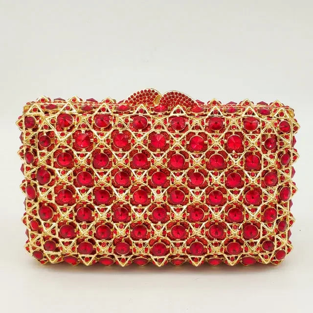 Hard Plaid Brown Crystal Clutch for Women