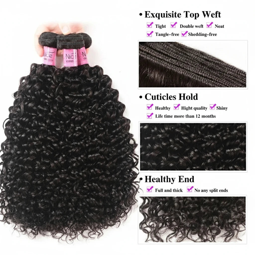 Curly 100% Brazilian Human Hair Bundles Remy 8-26 Inches Natural Color