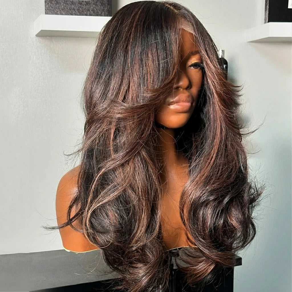 Highlight 30 Brown Body Wave 7X5 Glueless 13X6 Human Frontal Transparent Lace Wig