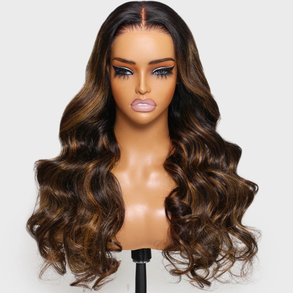 Balayage Highlight Body Wave 7x5 Human Hair Ready To Wear Go Wig