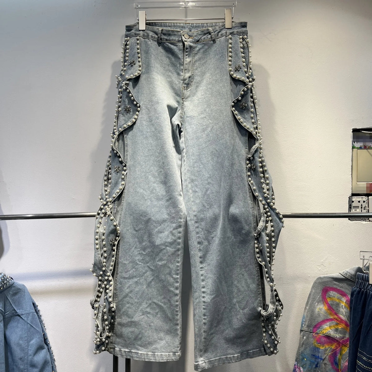 Wide-leg  Women's High-waisted Straight-leg Denim Pants