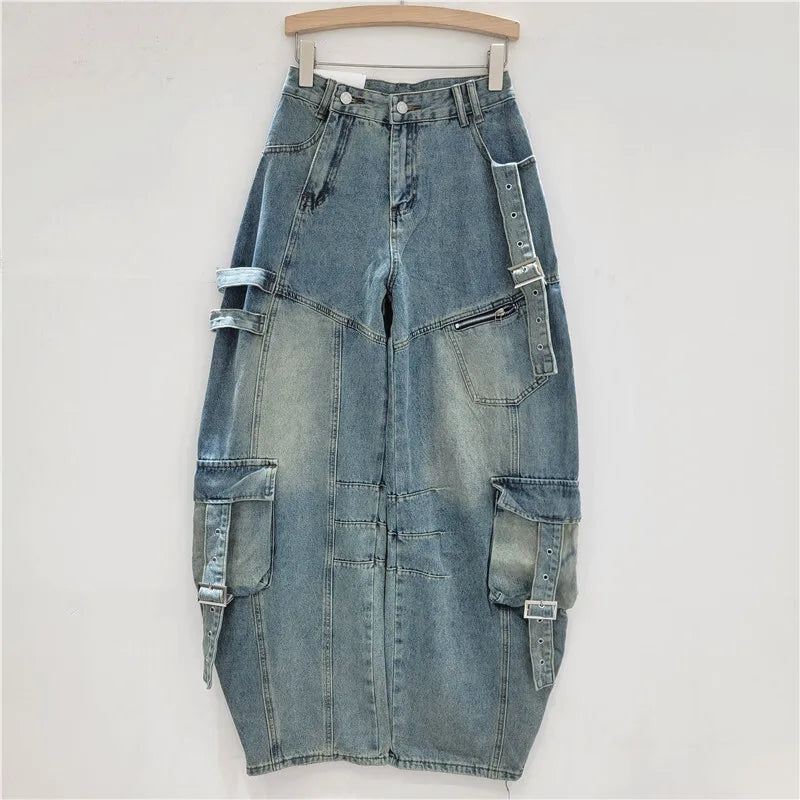 Women's Jeans High Waist Cargo Wide Leg Denim Pants