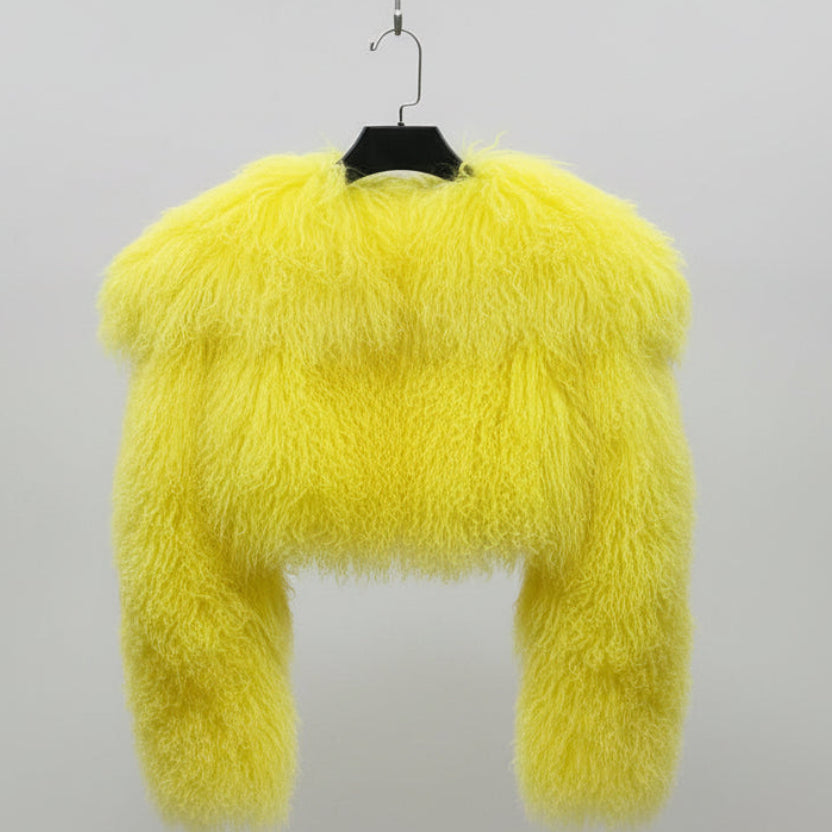 Mongolia Sheep Fur Cropped Jacket Women