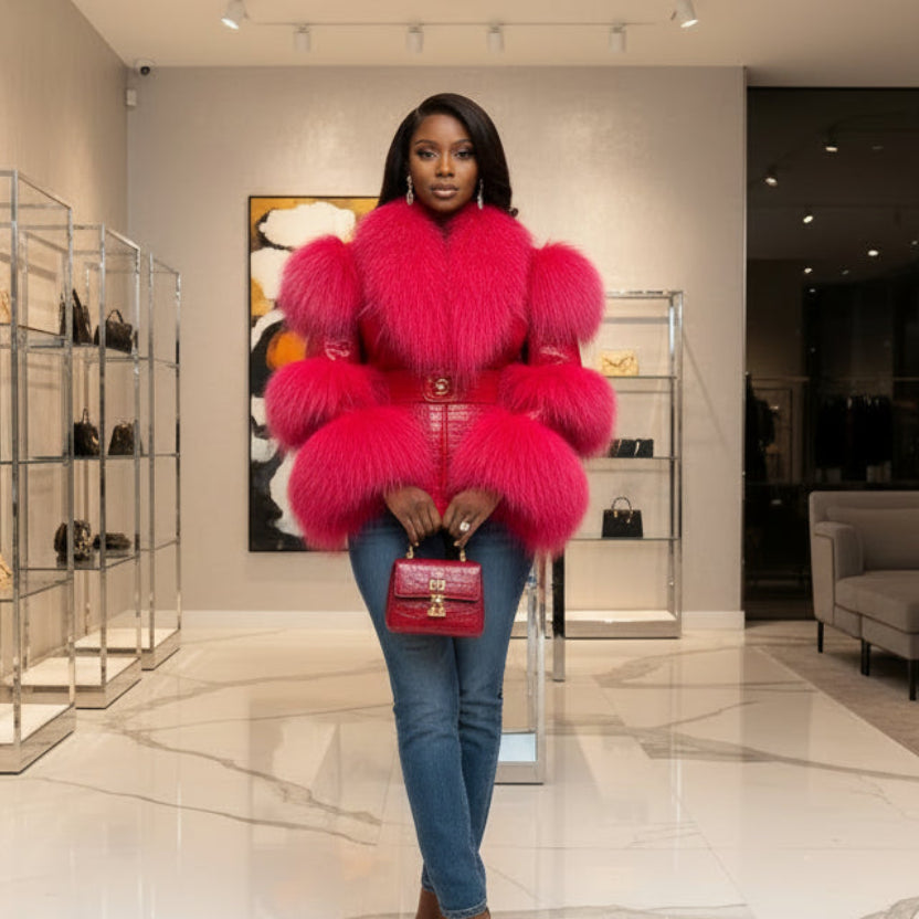 Crocodile Textured Sheepskin Leather Jacket