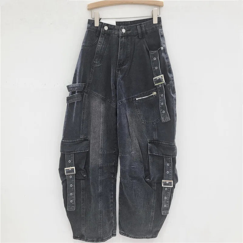 Women's Jeans High Waist Cargo Wide Leg Denim Pants