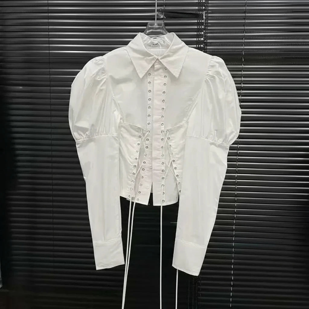 Women's Bandage Design Lantern Sleeves Blouse