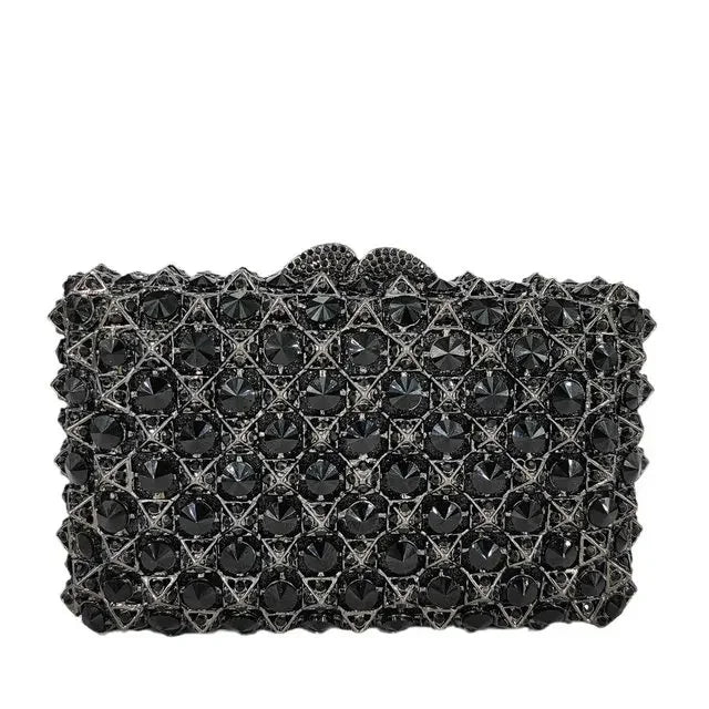 Hard Plaid Brown Crystal Clutch for Women