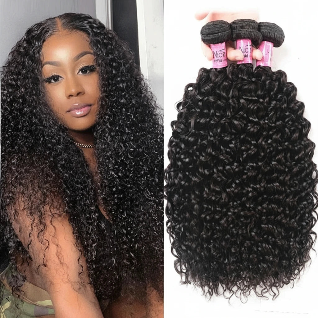Curly 100% Brazilian Human Hair Bundles Remy 8-26 Inches Natural Color