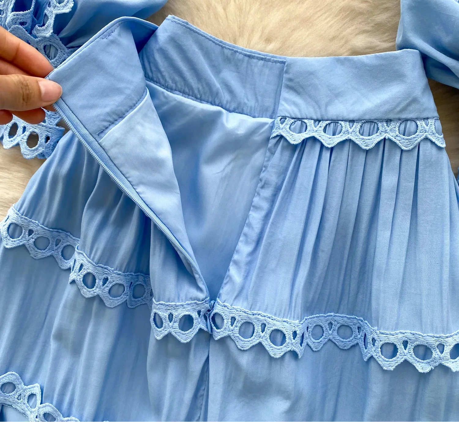 Women's Long Sleeve Lace Top and Pleated Maxi Skirt Set