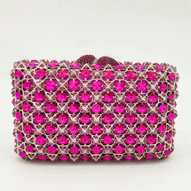 Hard Plaid Brown Crystal Clutch for Women