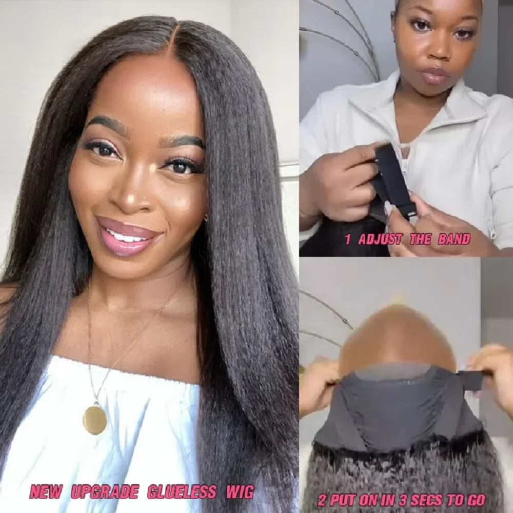 Kinky Straight Human Hair Wig Pre Plucked Easy To Wear And Go 4x4 Remy