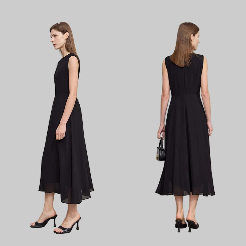 Women’s Round Neck Sleeveless Slim Waist Comfort Long Dress