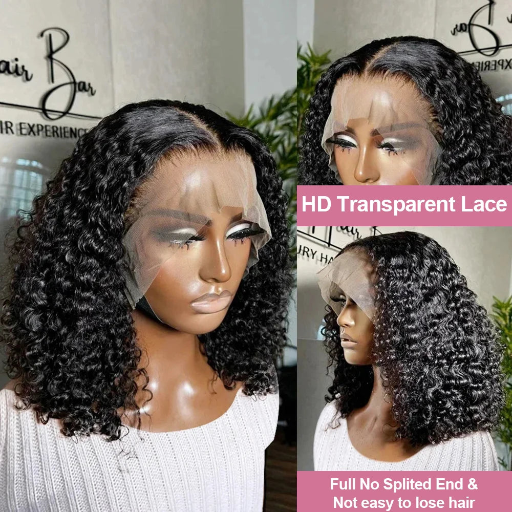 Short Deep Wave Bob Pre-plucked Curly Brazilian Remy Lace Front Human Hair Wig