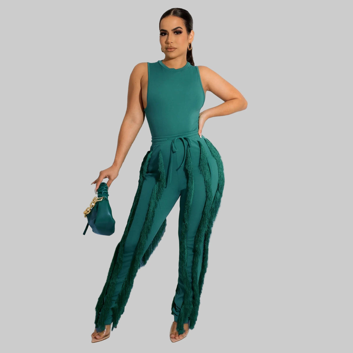 Women's Tank Top and Tassel Side Pants Set