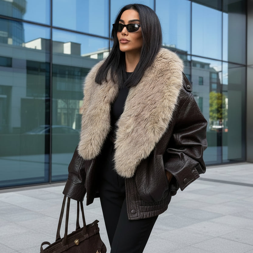 Faux Leather Jacket Fashion Double Breasted Outwear