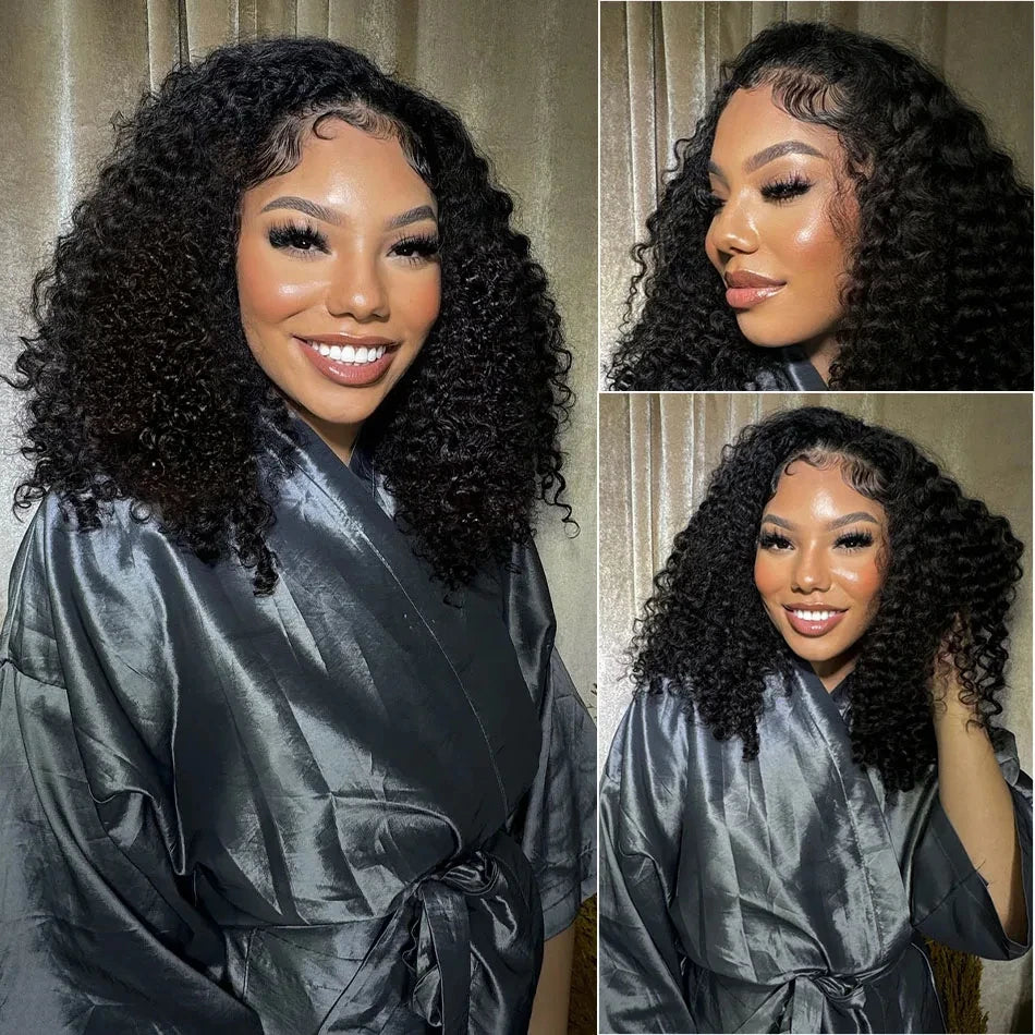 Curly 13x4 Lace Frontal Remy Brazilian 100% Human Hair 250 Density Deep Wave Bob Lace Front Wig