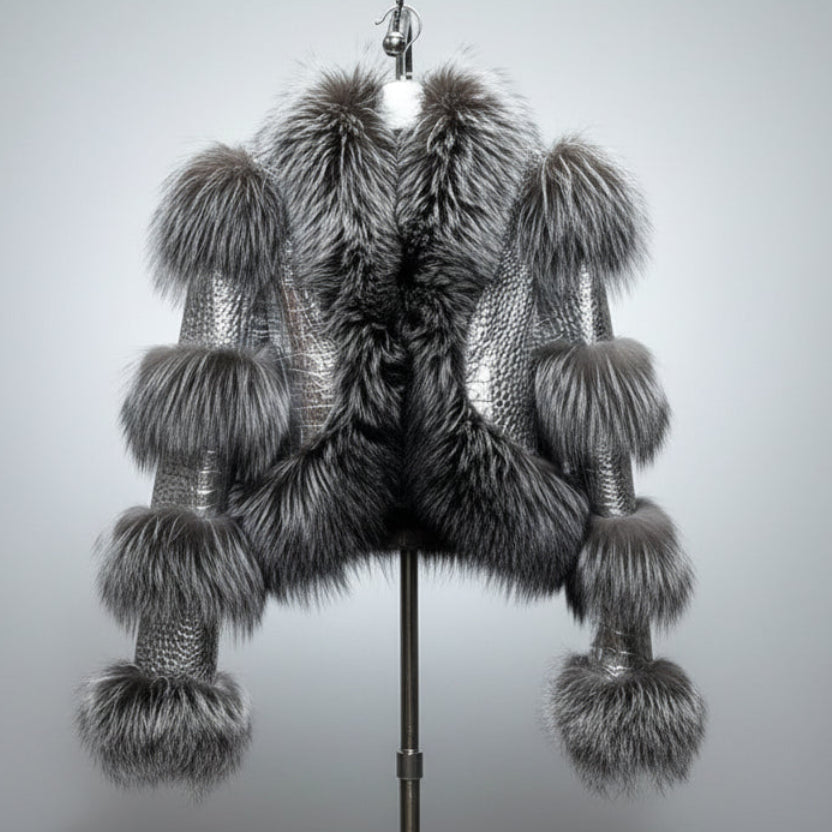 Crocodile Textured Sheepskin Leather Jacket