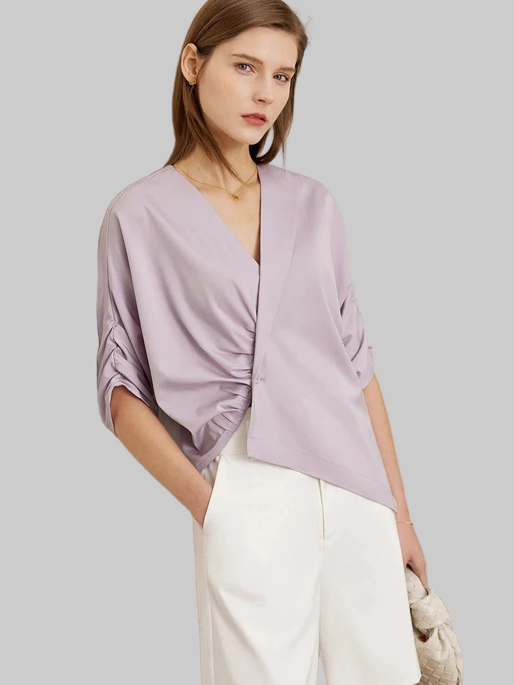 Women’s Solid Half Sleeve Loose V Neck Blouse